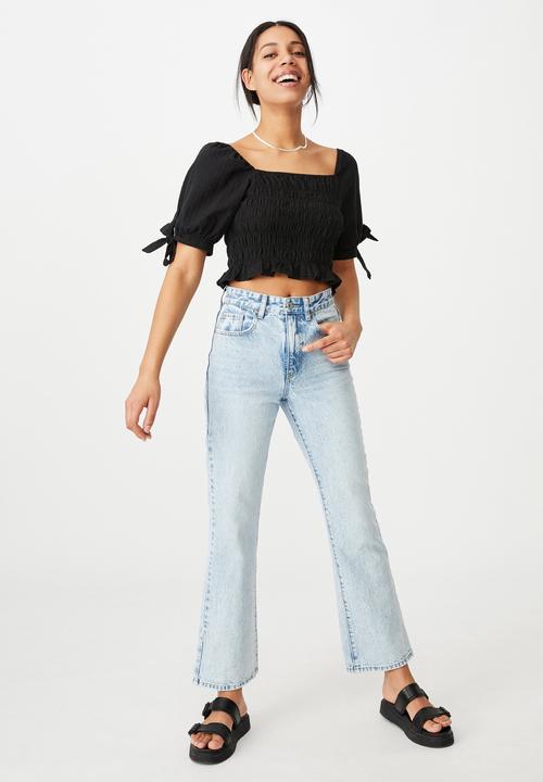 Cotton On - Bella shirred square neck blouse - black 