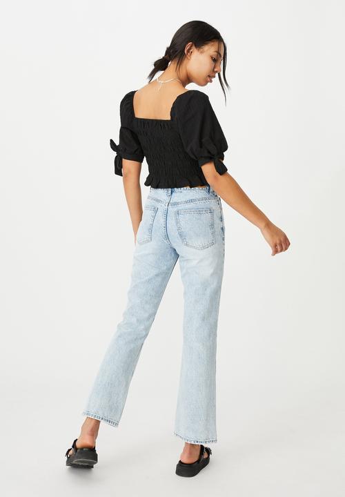 Cotton On - Bella shirred square neck blouse - black 