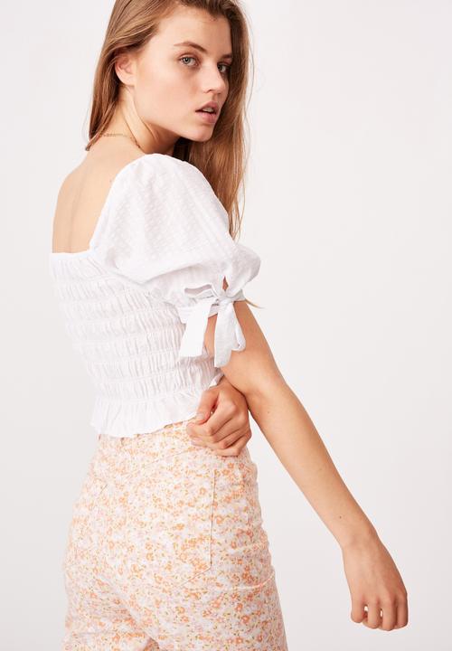 Cotton On - Bella shirred square neck blouse - white