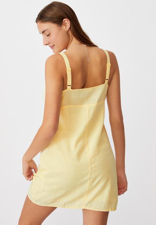 Cotton On - Woven Layla tie front mini dress - yellow 