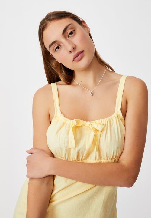 Cotton On - Woven Layla tie front mini dress - yellow 