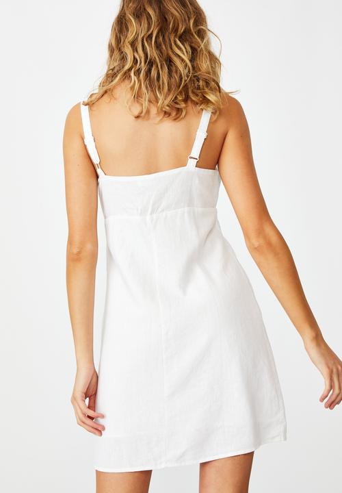 Cotton On - Woven Layla tie front mini dress - white