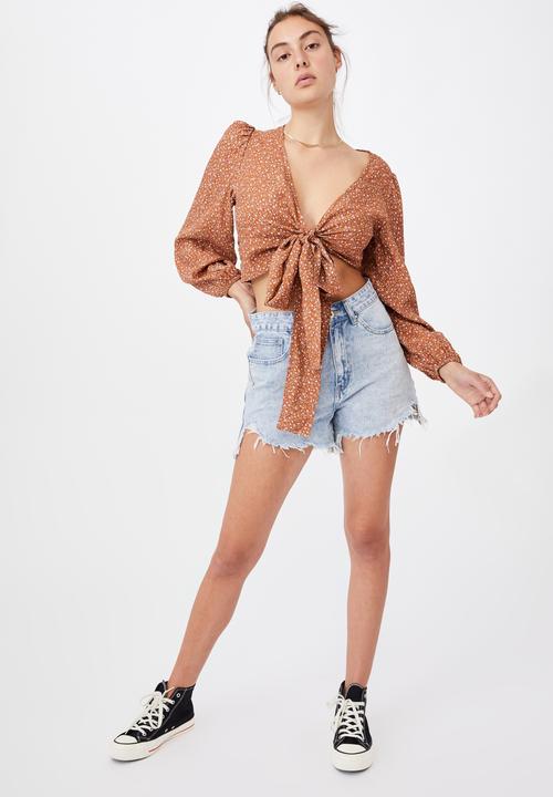 Cotton On - Willow puff sleeve wrap blouse - rust