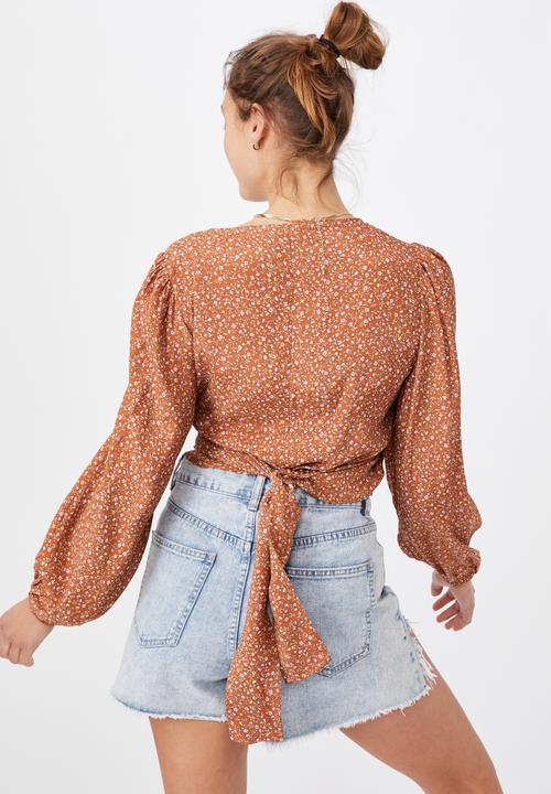 Cotton On - Willow puff sleeve wrap blouse - rust