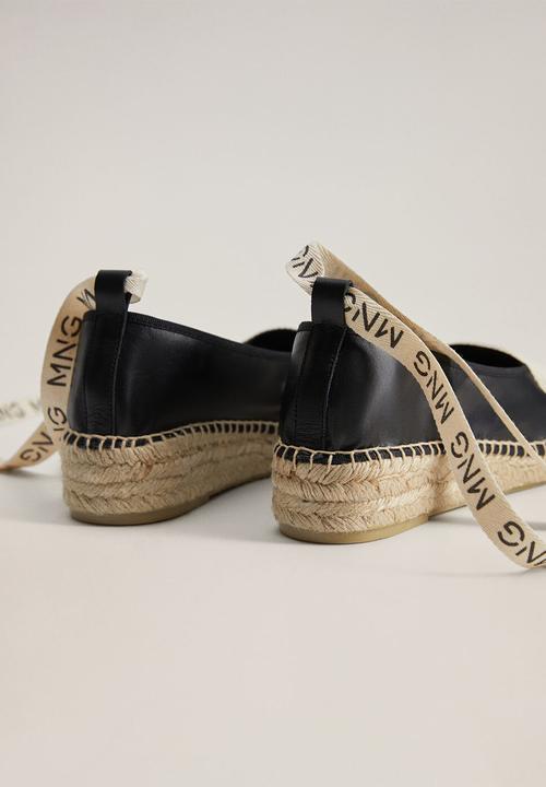 MANGO - Mode leather espadrille - black