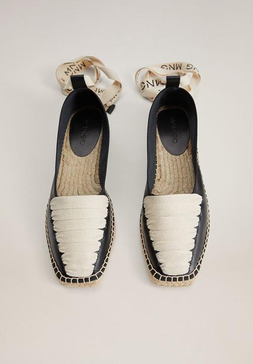 MANGO - Mode leather espadrille - black