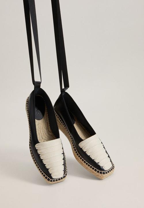 MANGO - Mode leather espadrille - black