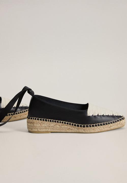 MANGO - Mode leather espadrille - black