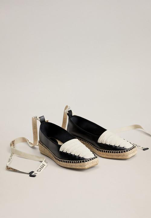 MANGO - Mode leather espadrille - black
