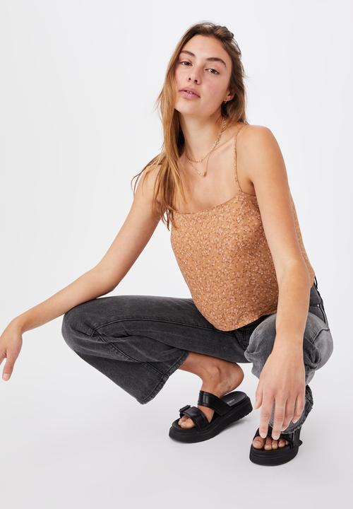 Cotton On - Astrid straight neck cropped cami - brown 