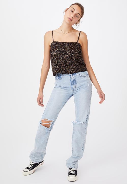 Cotton On - Astrid straight neck cropped cami - black