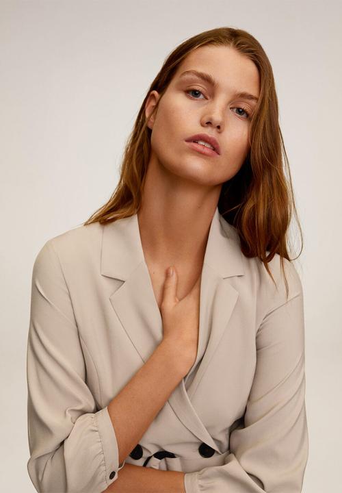 MANGO - Dress tuxedo - beige