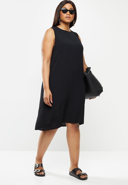 Glamorous - Plus tie back sleeveless shift dress - black