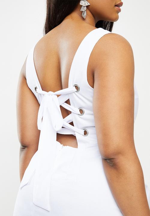 Glamorous - Plus square neck lace up dress - white