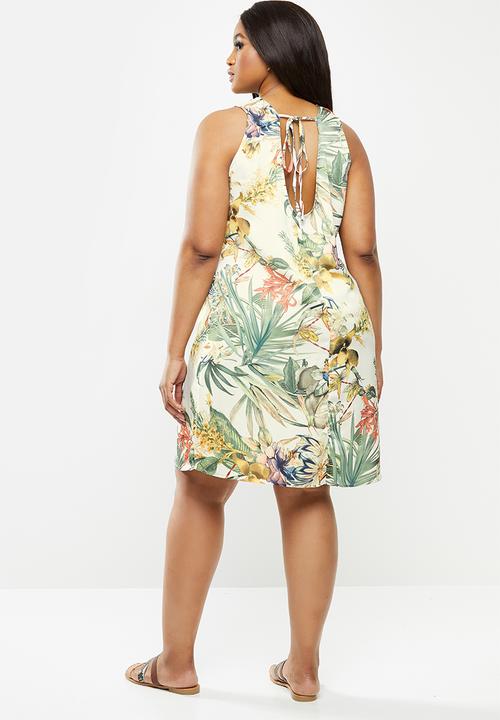 Glamorous - Plus tie back sleeveless shift dress - multi 
