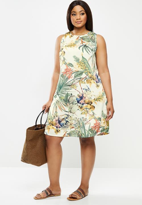 Glamorous - Plus tie back sleeveless shift dress - multi 