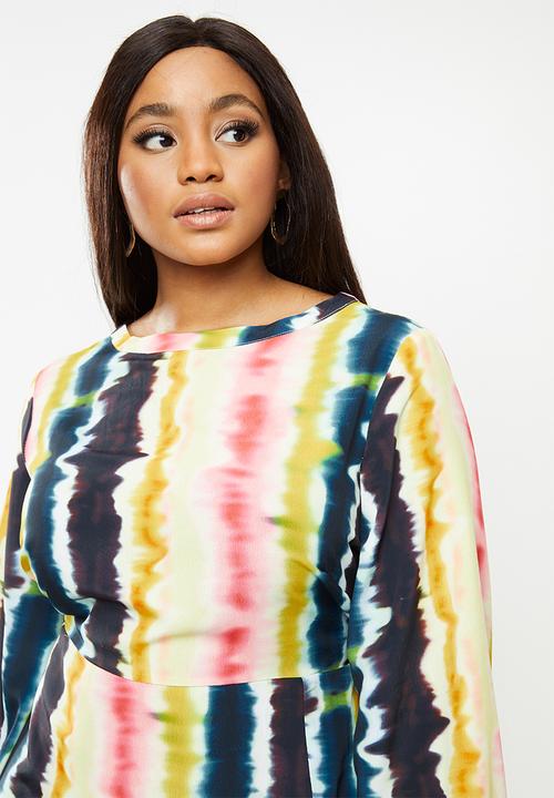 Glamorous - Plus size tie dye long sleeve midi - multi 