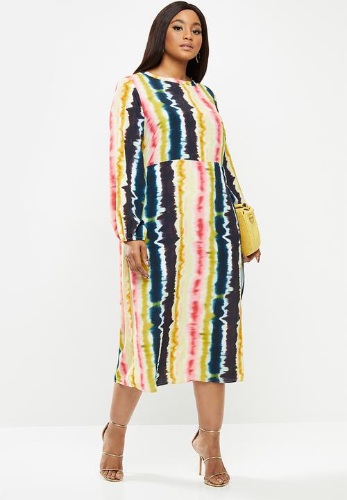 Glamorous - Plus size tie dye long sleeve midi - multi 
