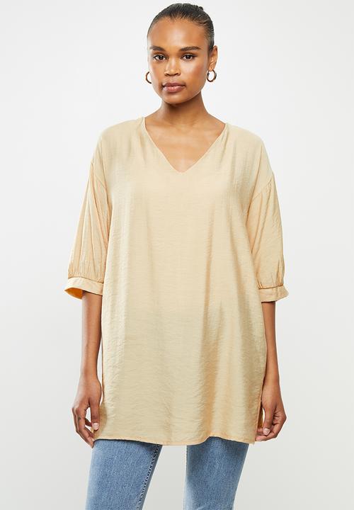edit - Deep v-neck longline tunic - neutral