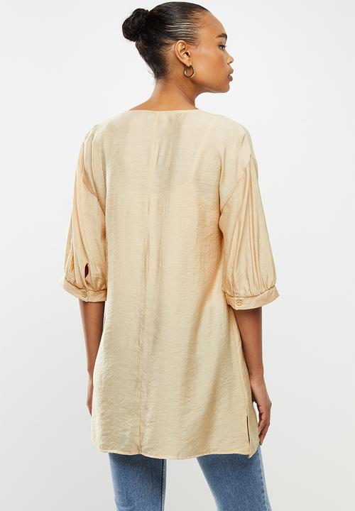 edit - Deep v-neck longline tunic - neutral