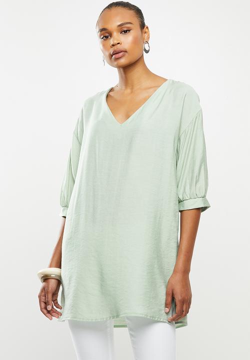 edit - Deep v-neck longline tunic - sage