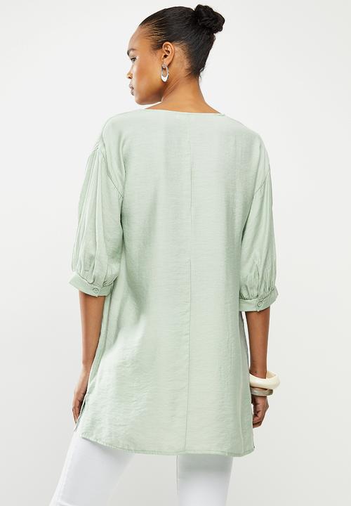 edit - Deep v-neck longline tunic - sage