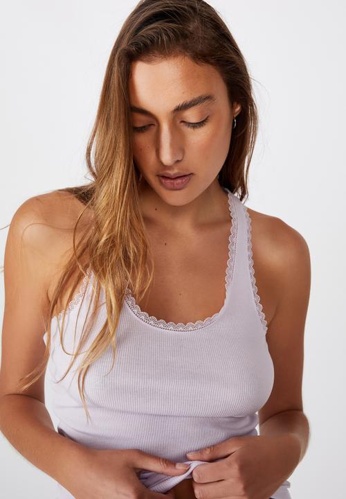 Cotton On - Lace racer back tank - soft lilac marle