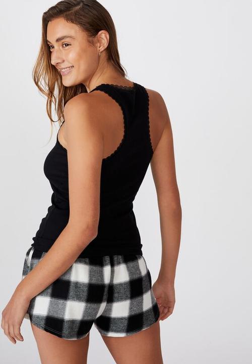 Cotton On - Lace racer back tank - black