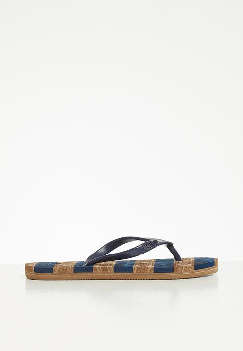 POLO - Girls jenna stripe flip flop - navy & brown 