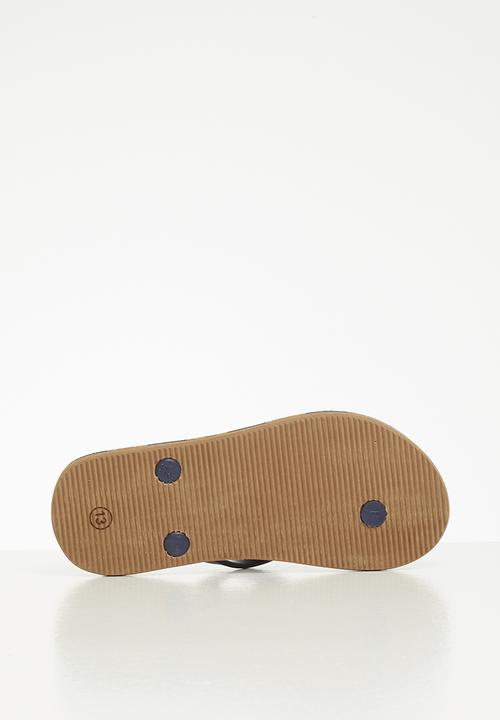 POLO - Girls jenna stripe flip flop - navy & brown 