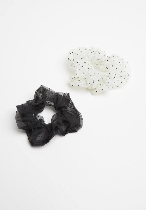 Superbalist - 2 Pack polka dot scrunchies - black & white
