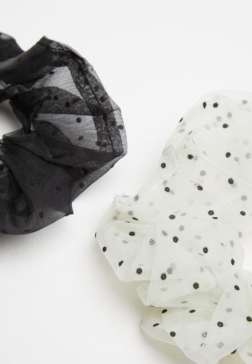 Superbalist - 2 Pack polka dot scrunchies - black & white