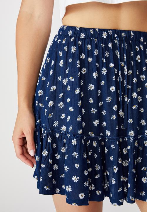 Cotton On - Penny tiered mini skirt - sophia daisy medieval blue