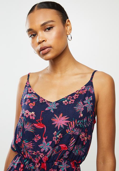 Brave Soul - Flamingo playsuit - navy & pink