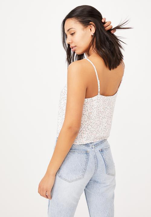Cotton On - Astrid straight neck cropped cami - maya ditsy canyon clay