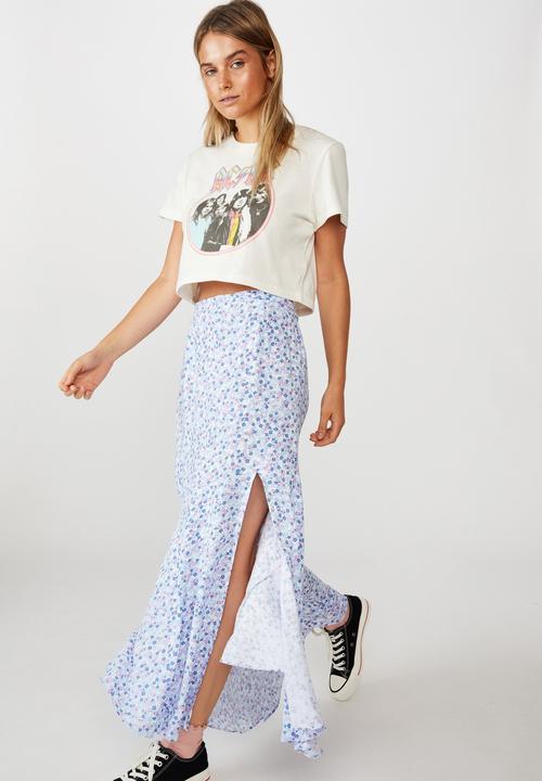 Cotton On - Tahli split midi skirt - quinn ditsy white cornflower