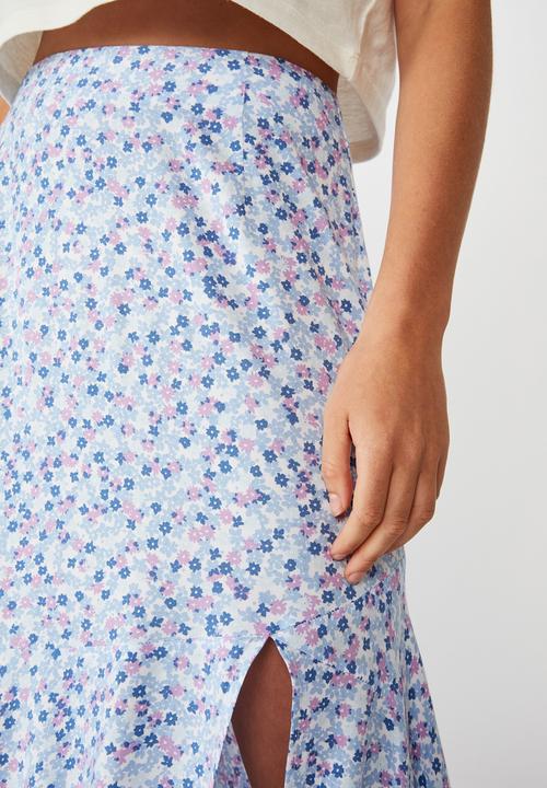 Cotton On - Tahli split midi skirt - quinn ditsy white cornflower