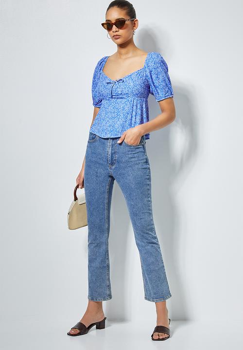 Superbalist - Squareneck cropped shell -  blue & white 