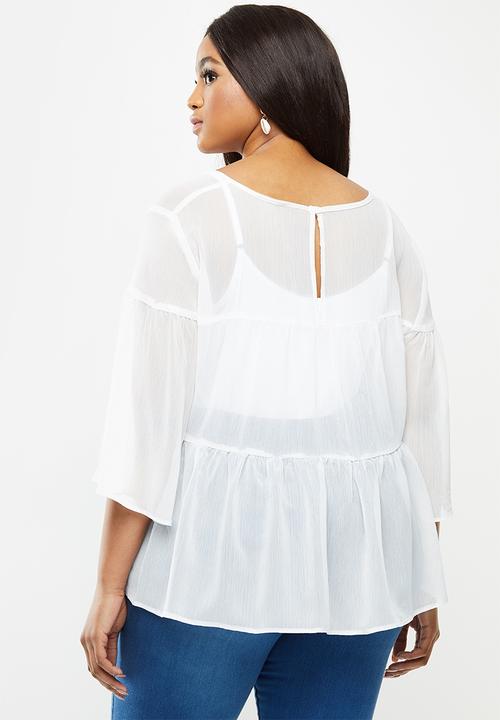 MILLA - Chiffon tiered top - white