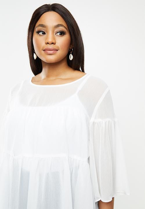 MILLA - Chiffon tiered top - white