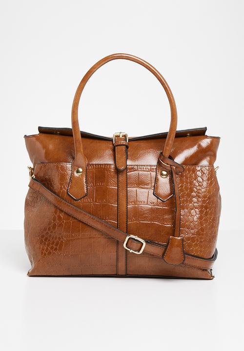 Superbalist - Faux croc tote bag- tan