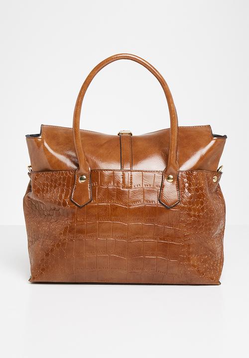 Superbalist - Faux croc tote bag- tan