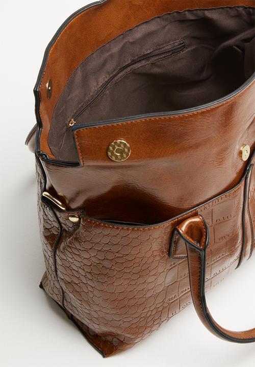 Superbalist - Faux croc tote bag- tan