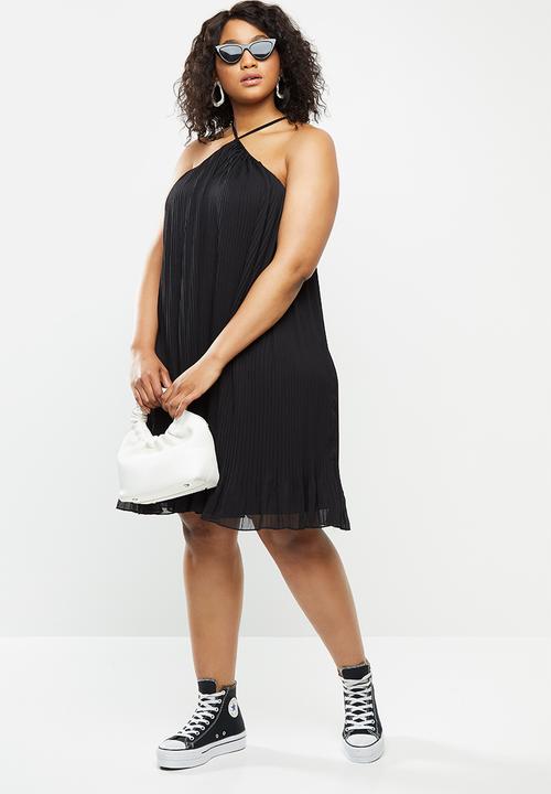Blake - Pleated trapeze mini dress - black