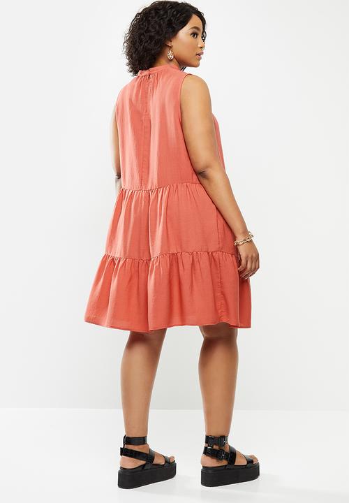 Blake - Tiered turtleneck mini dress - rust 
