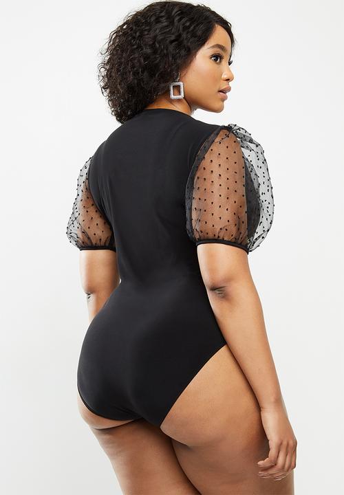 Blake - Combo square neck bodysuit - black
