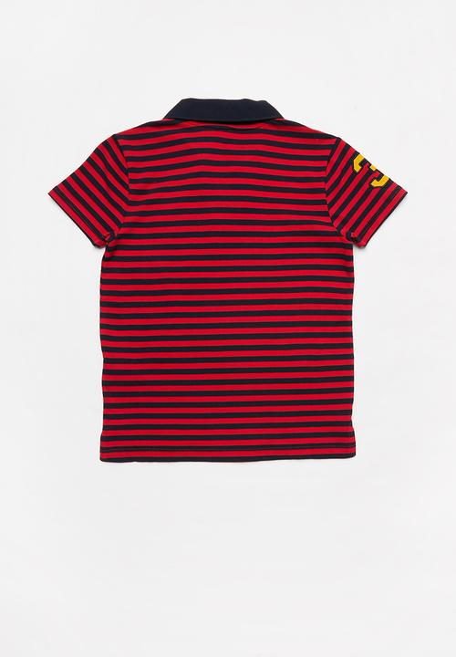 POLO - Boys Warren striped Johnny collared golfer - red