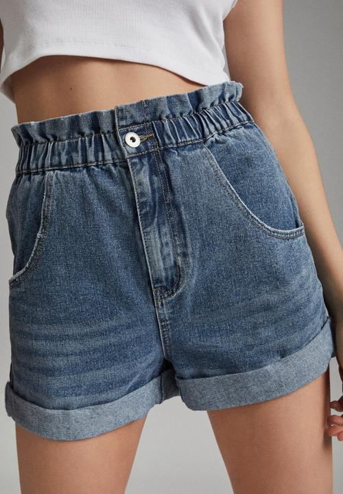 Cotton On - Denim paperbag short - palm blue