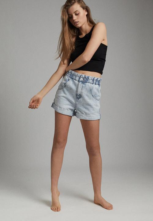 Cotton On - Denim paperbag short - burleigh blue