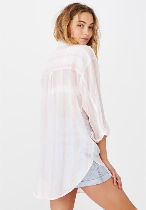 Cotton On - Savannah oversize resort shirt - simone stripe pale pink